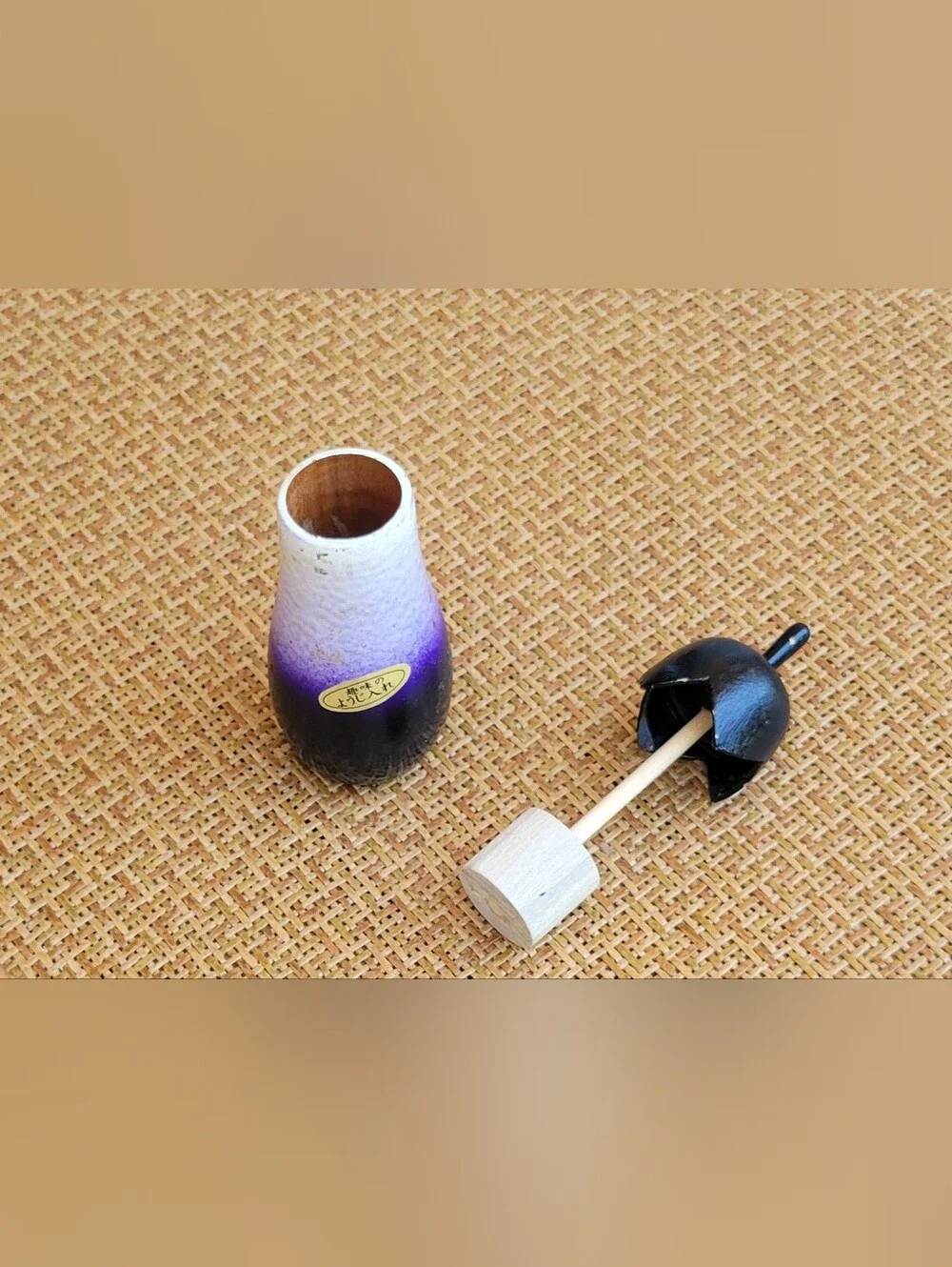 Vintage Japanese Wooden Eggplant Toothpick Container/Holder & Folk Collectible